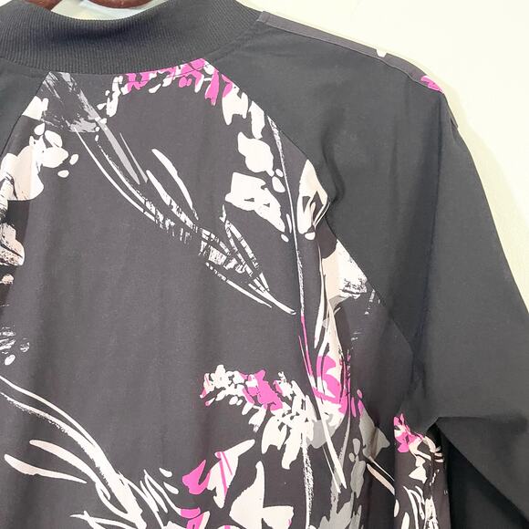 Fabletics Black Zip Up Bomber Black & Pink Floral Jacket Size M - Picture 3 of 7